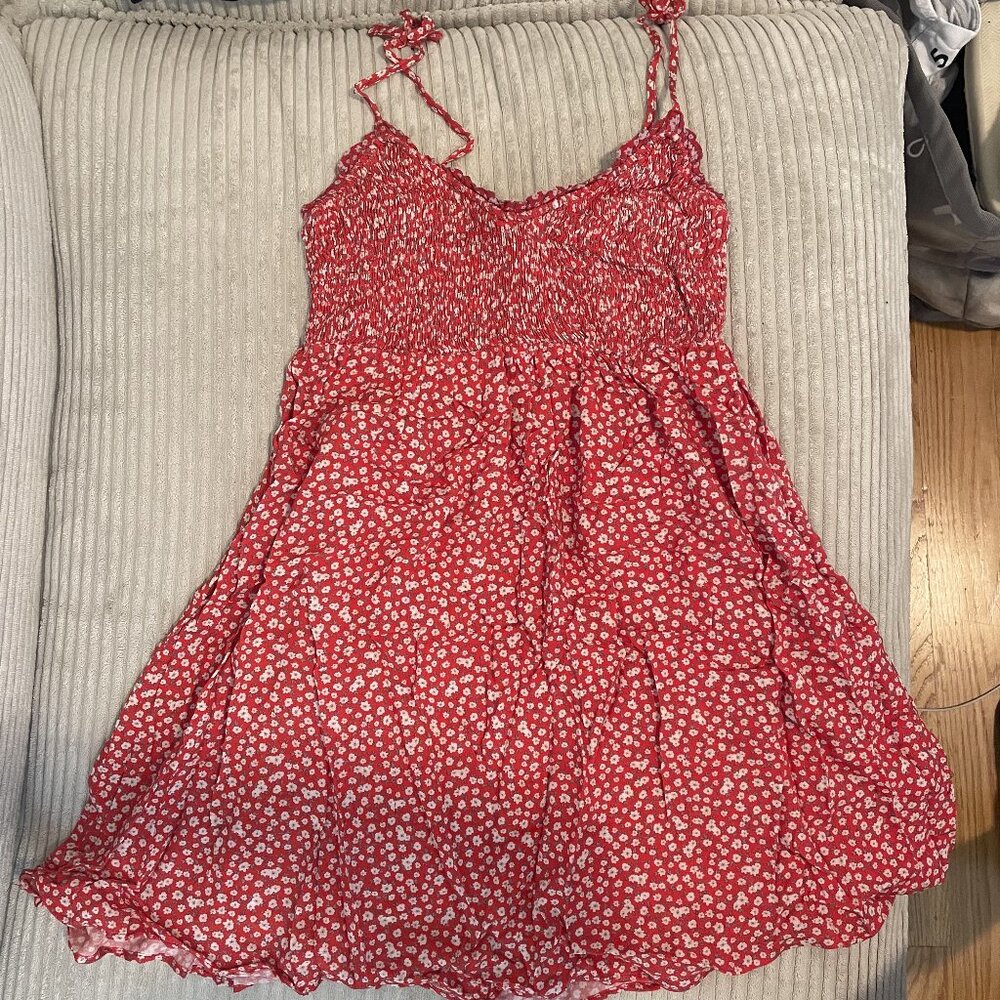 Red flowery mini-dress
